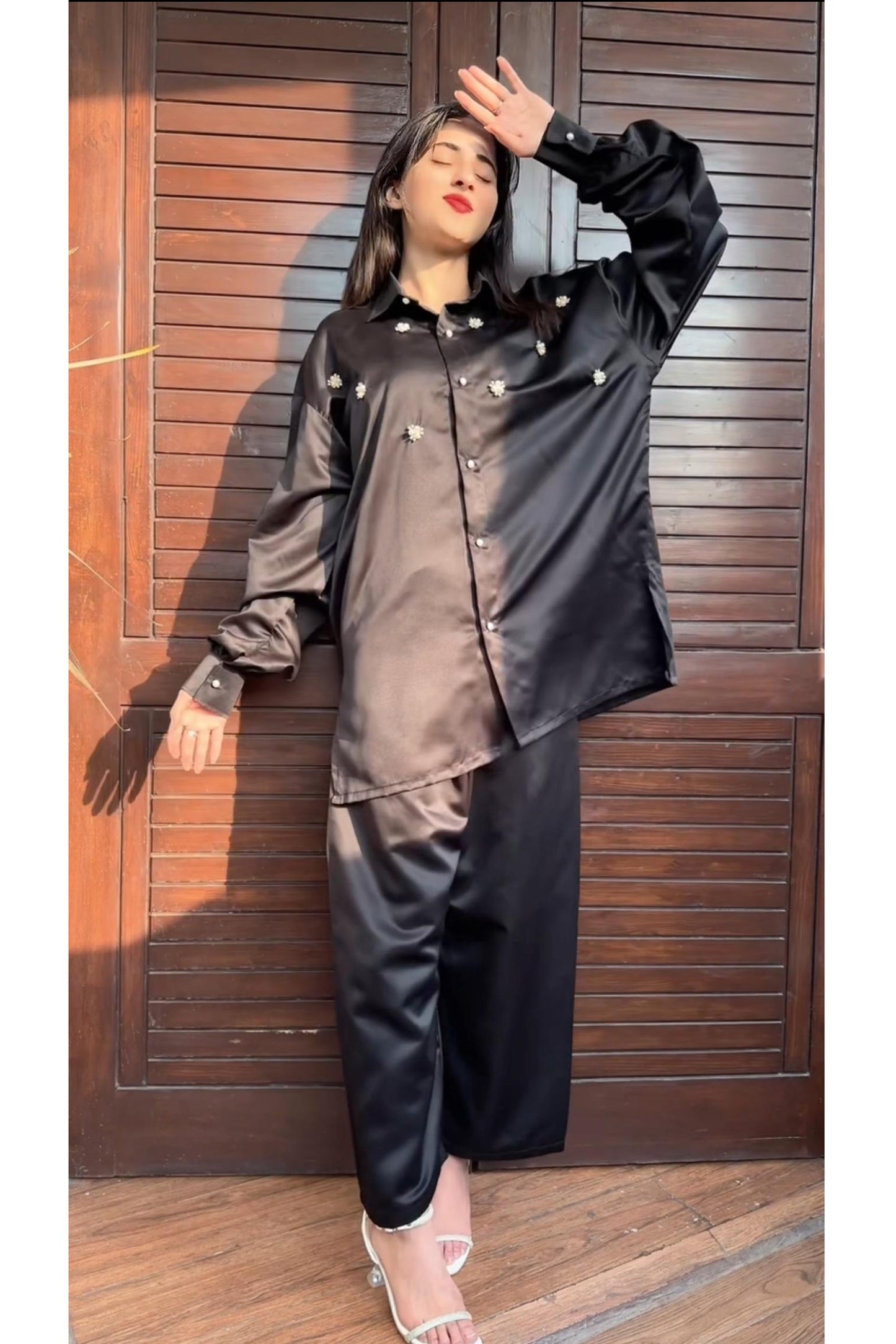 Pearl Detail Silk Co-Ord Set TS-51