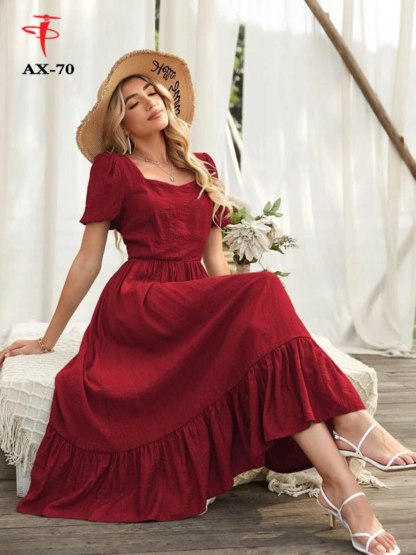 Women's Solid Color Plain Maxi Dress | Elegant Long Dress for Daily Wear, Casual & Party Use