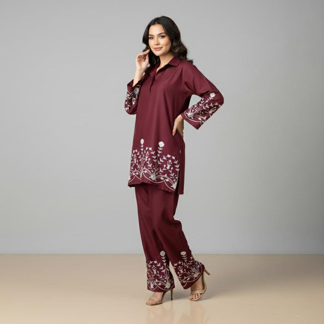 Zayra – Maroon Embroidered Co-Ord Set
