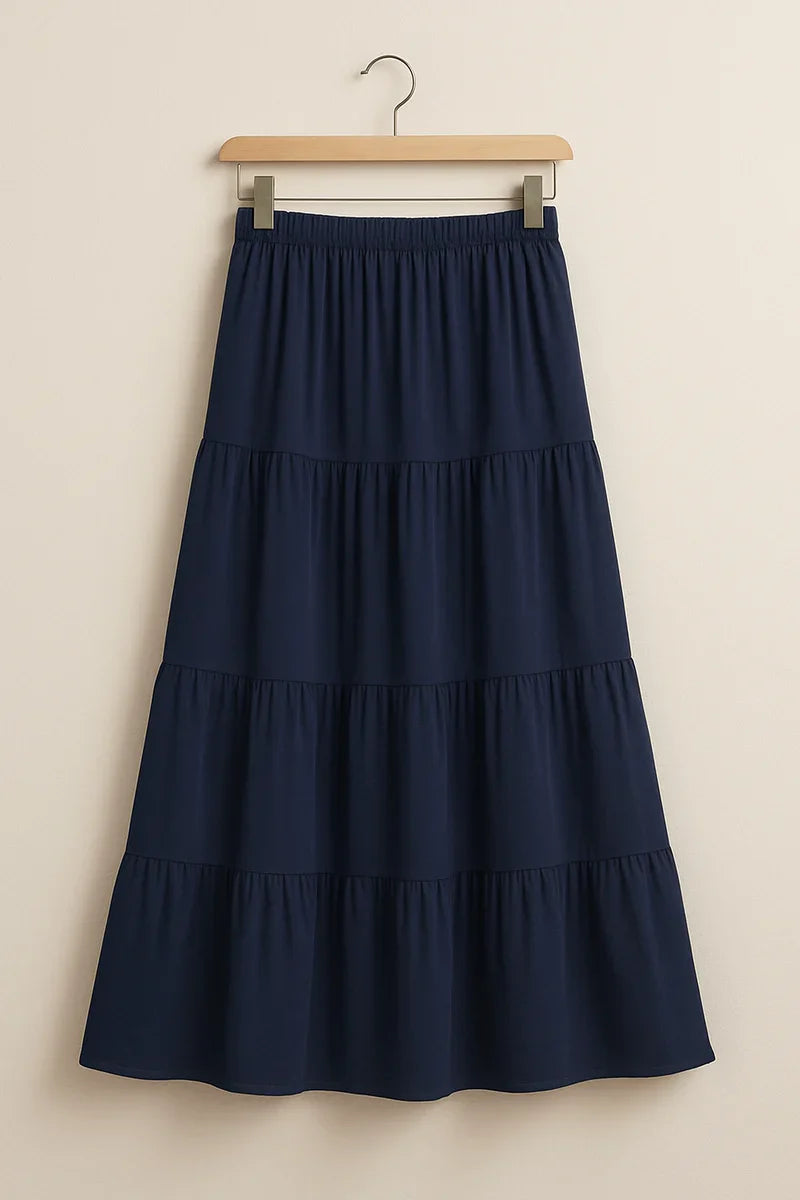 Flowy Navy Blue Tiered Long Skirt