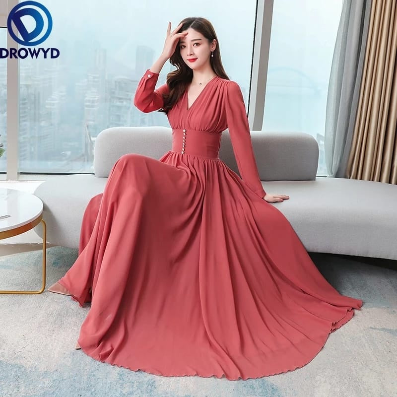 Women's Solid Color Plain Maxi Dress AX-109