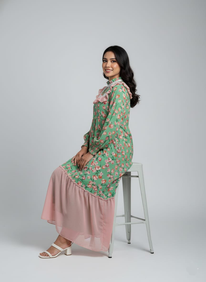 TRENDZ FASHION Premium Floral Chiffon Maxi Dress for Women