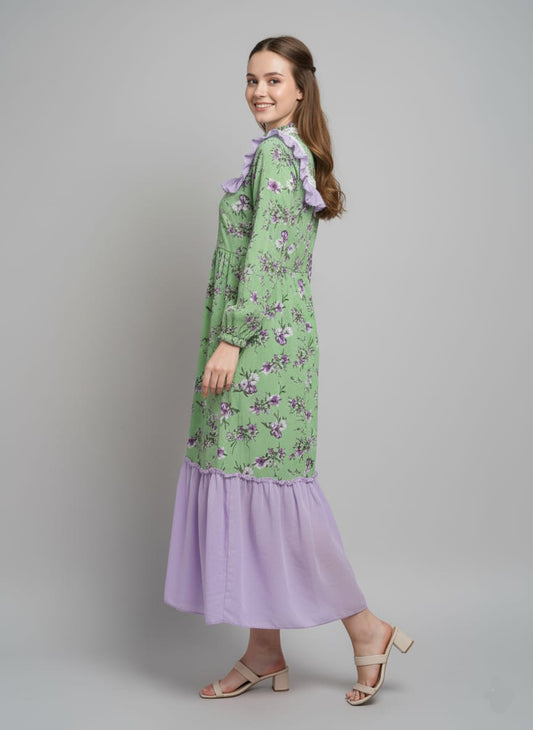 TRENDZ FASHION Premium Floral Chiffon Maxi Dress for Women