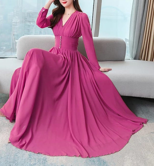 Women's Solid Color Plain Maxi Dress AX-109
