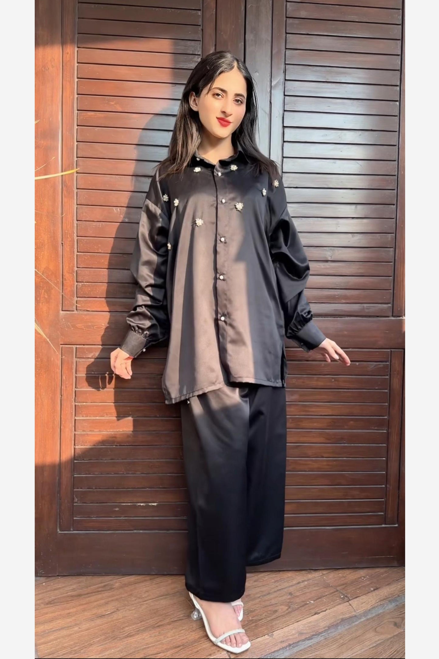 Pearl Detail Silk Co-Ord Set TS-51