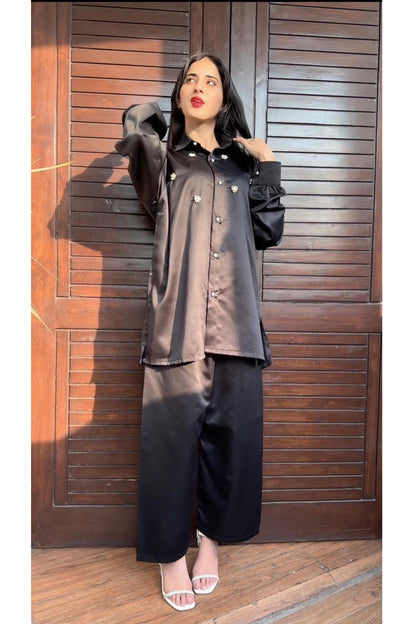 Pearl Detail Silk Co-Ord Set TS-51