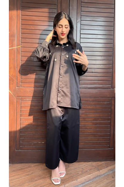 Pearl Detail Silk Co-Ord Set TS-51