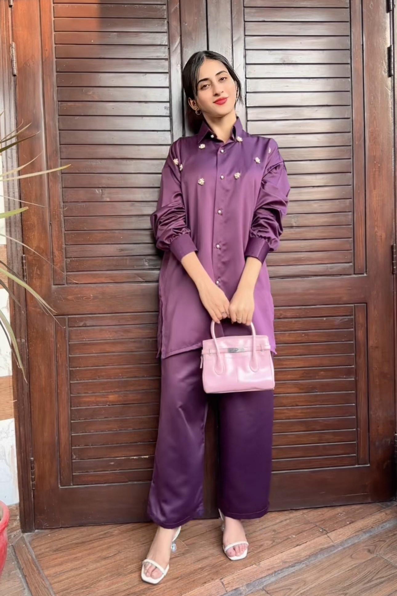 Pearl Detail Silk Co-Ord Set TS-51