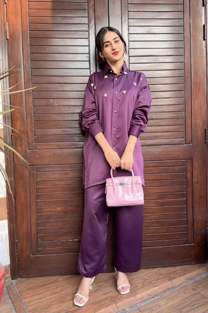 Pearl Detail Silk Co-Ord Set TS-51