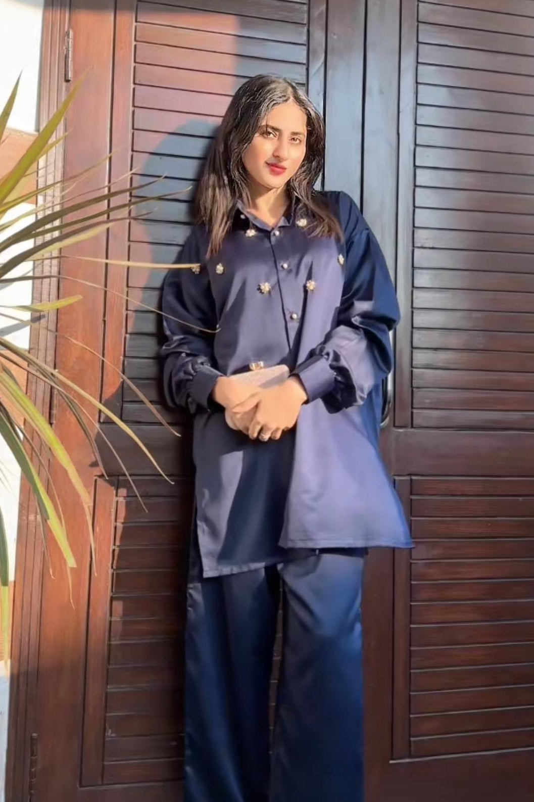 Pearl Detail Silk Co-Ord Set TS-51