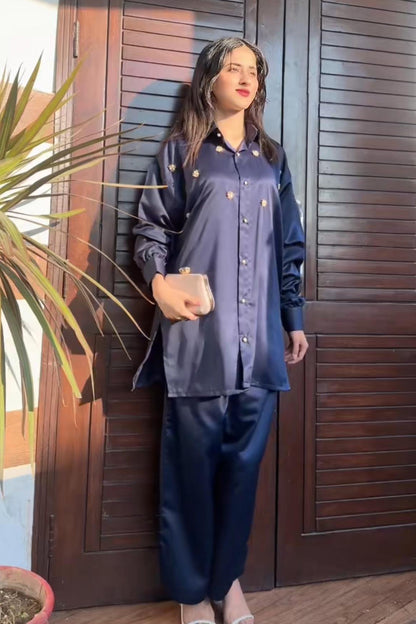 Pearl Detail Silk Co-Ord Set TS-51