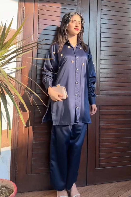 Pearl Detail Silk Co-Ord Set TS-51