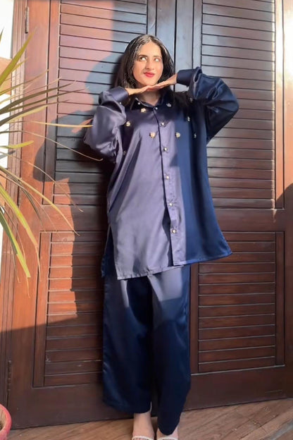 Pearl Detail Silk Co-Ord Set TS-51