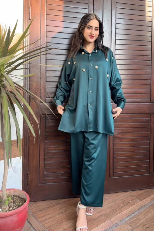 Pearl Detail Silk Co-Ord Set TS-51