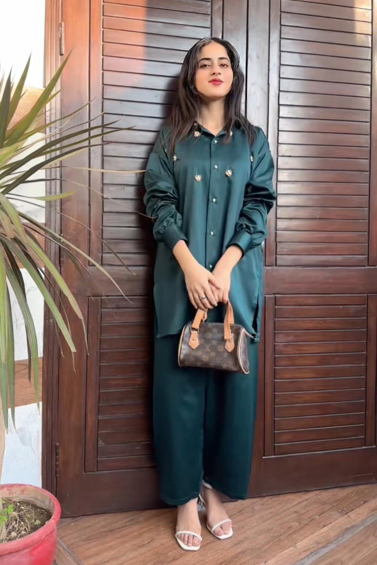 Pearl Detail Silk Co-Ord Set TS-51