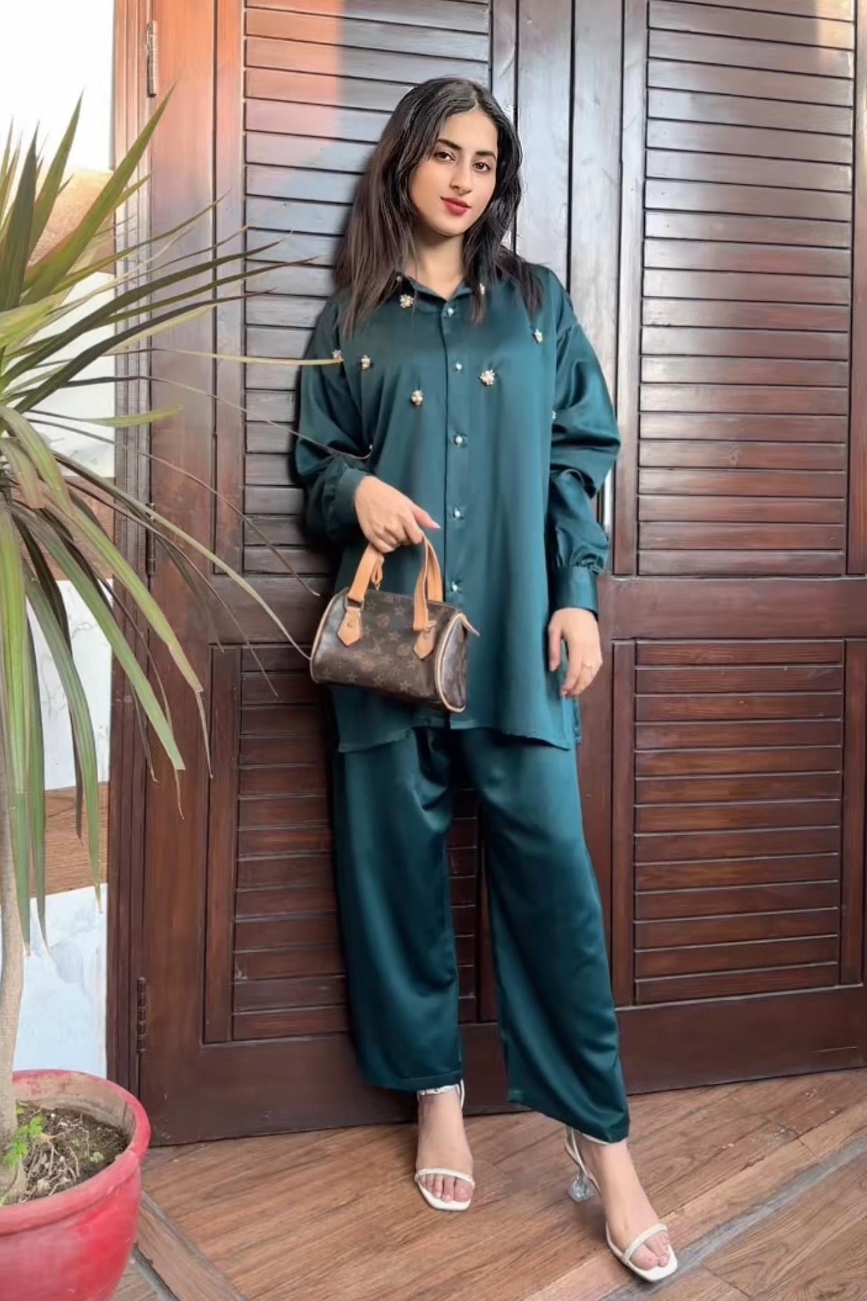 Pearl Detail Silk Co-Ord Set TS-51