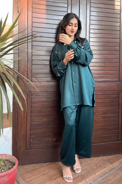 Pearl Detail Silk Co-Ord Set TS-51