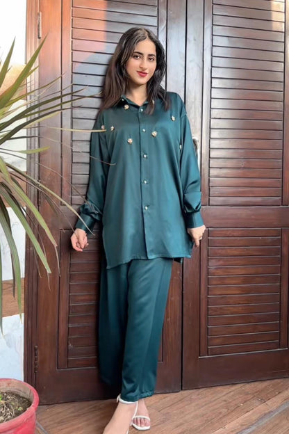 Pearl Detail Silk Co-Ord Set TS-51