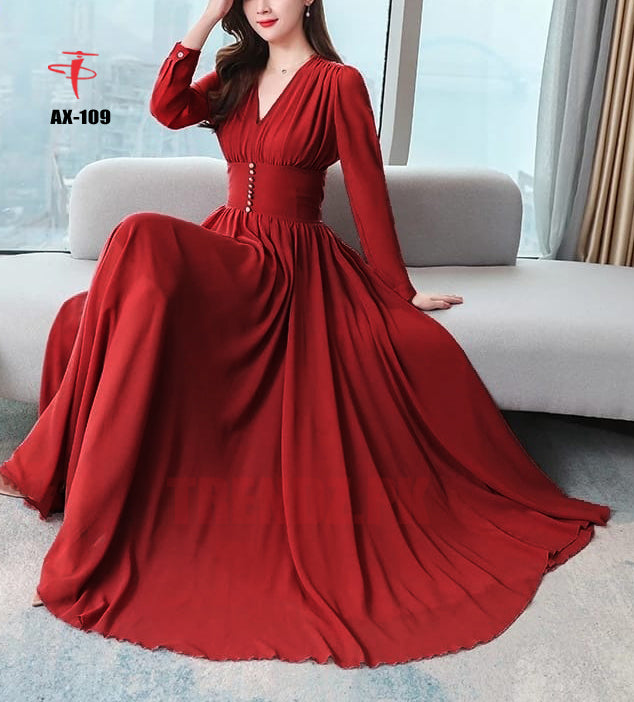 Women's Solid Color Plain Maxi Dress AX-109