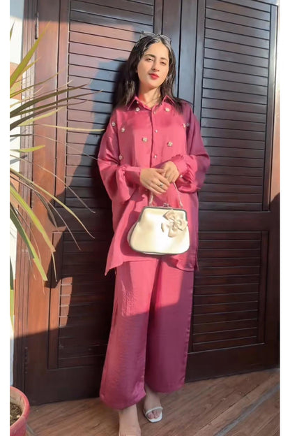 Pearl Detail Silk Co-Ord Set TS-51