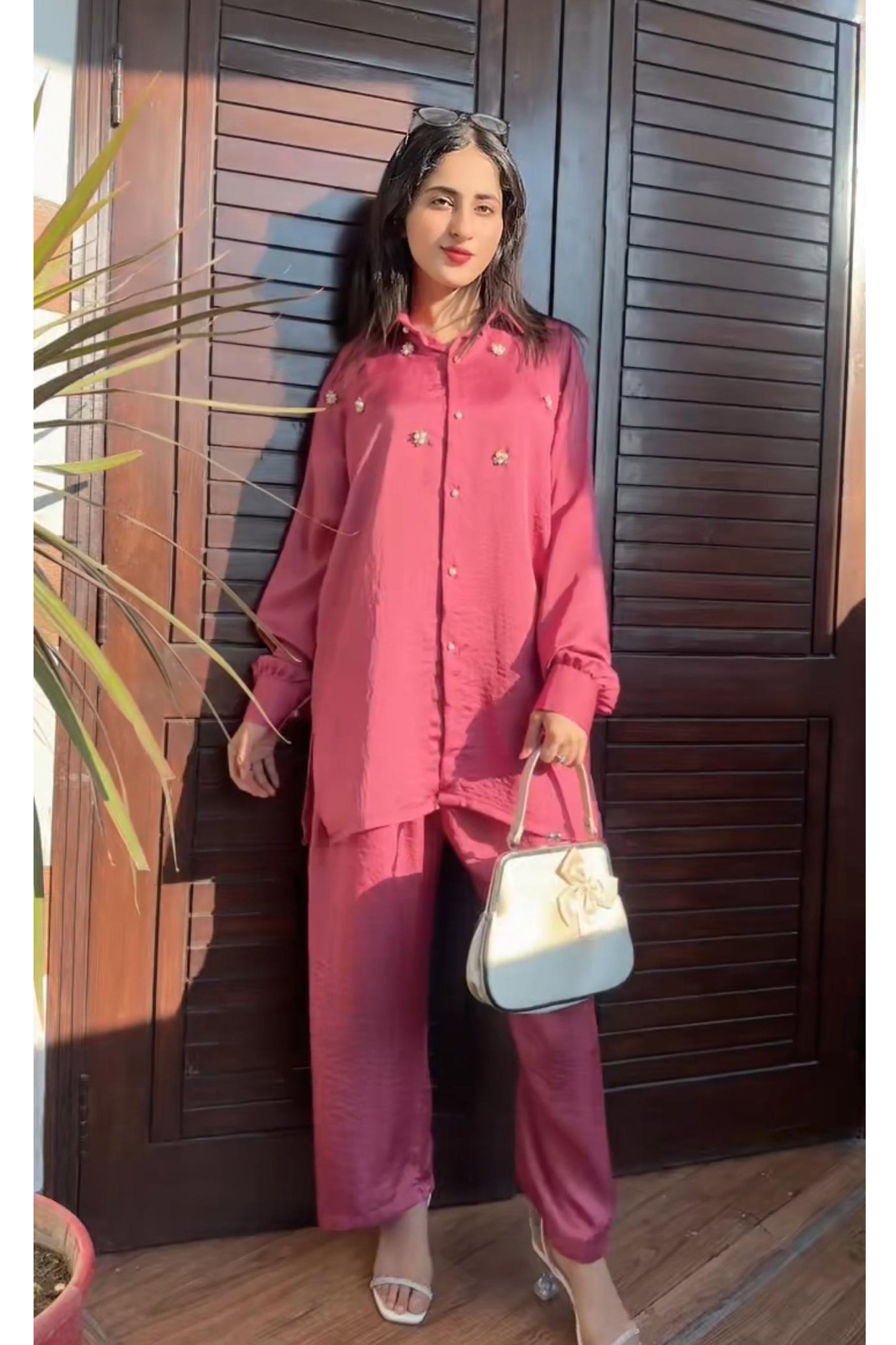 Pearl Detail Silk Co-Ord Set TS-51