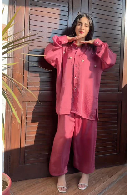 Pearl Detail Silk Co-Ord Set TS-51