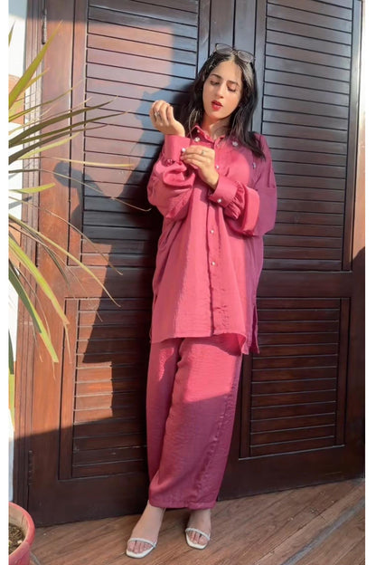 Pearl Detail Silk Co-Ord Set TS-51