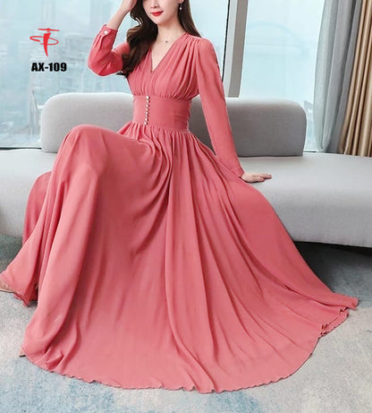 Women's Solid Color Plain Maxi Dress AX-109