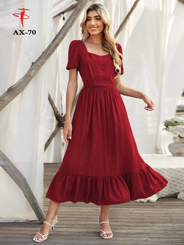 Women's Solid Color Plain Maxi Dress | Elegant Long Dress for Daily Wear, Casual & Party Use