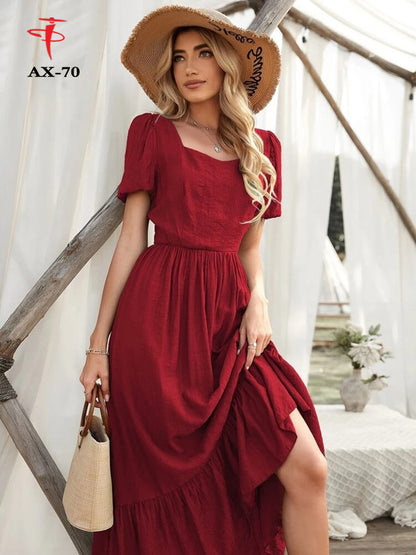 Women's Solid Color Plain Maxi Dress | Elegant Long Dress for Daily Wear, Casual & Party Use