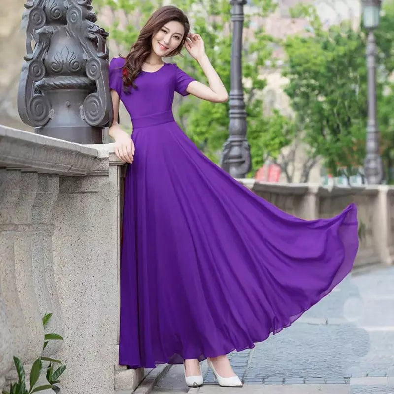 Women's Solid Color Plain Maxi Dress AX-72
