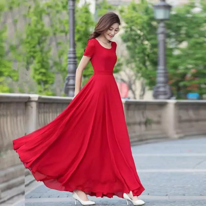 Women's Solid Color Plain Maxi Dress AX-72