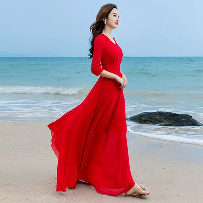 Women's Solid Color Plain Maxi Dress AX-72