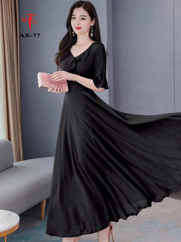 Women's Solid Color Plain Maxi Dress AX-77