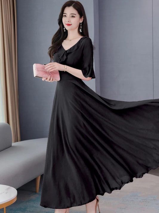 Women's Solid Color Plain Maxi Dress AX-77