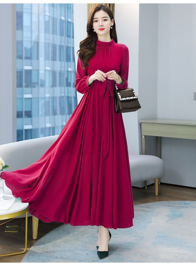 Women's Solid Color Plain Maxi Dress AX-87