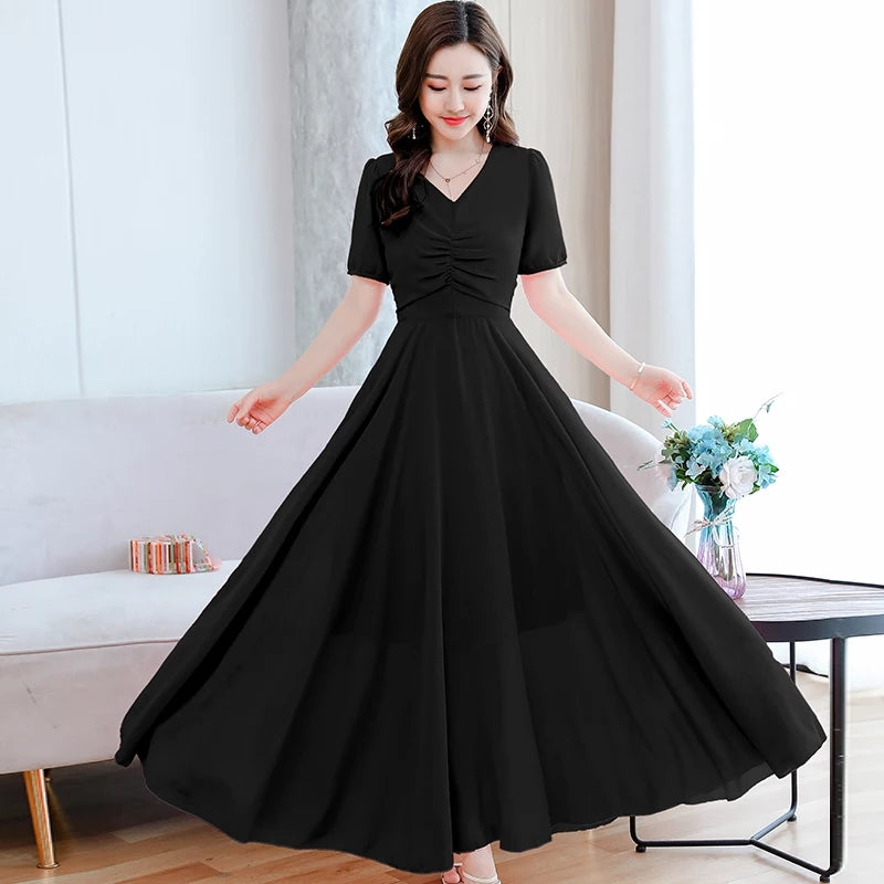 Women's Solid Color Plain Maxi Dress AX-90