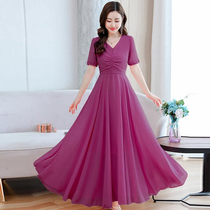 Women's Solid Color Plain Maxi Dress AX-90