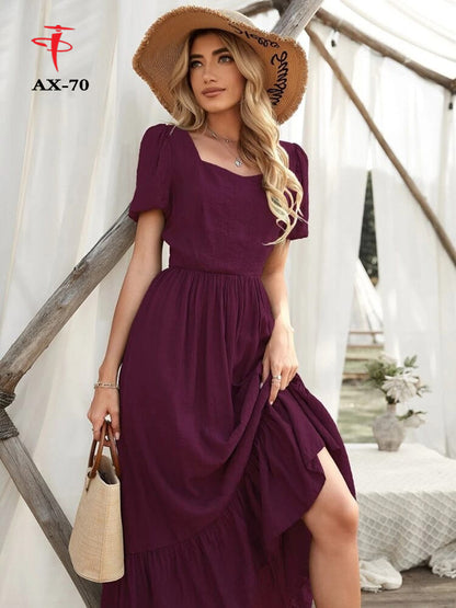Women's Solid Color Plain Maxi Dress | Elegant Long Dress for Daily Wear, Casual & Party Use