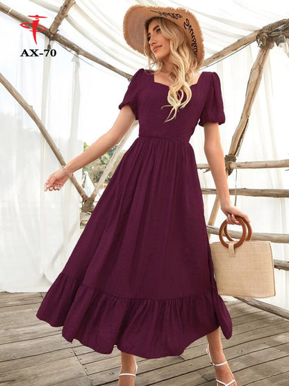 Women's Solid Color Plain Maxi Dress | Elegant Long Dress for Daily Wear, Casual & Party Use