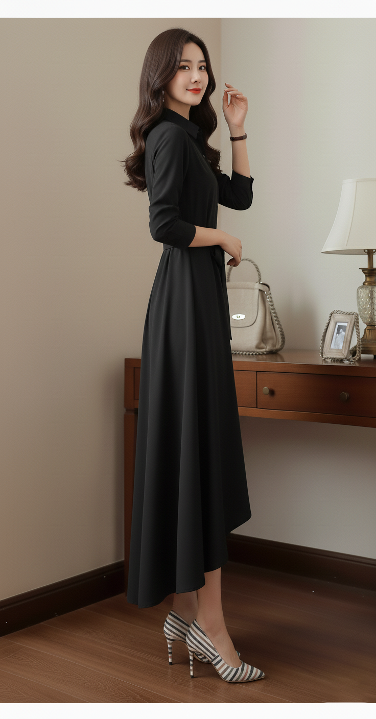 Elegant Tail Frock -Black