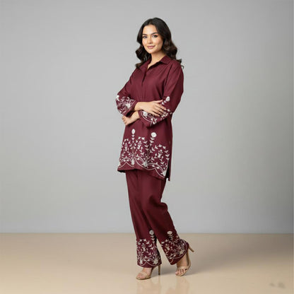 Zayra – Maroon Embroidered Co-Ord Set