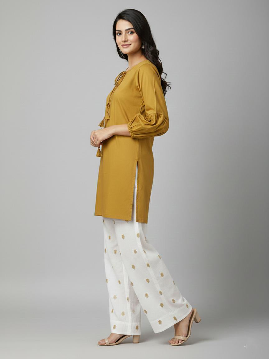 Mustard Elegance – Cotton 2PC Embroidered Suit