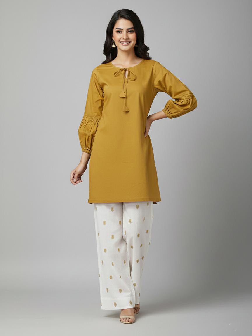 Mustard Elegance – Cotton 2PC Embroidered Suit