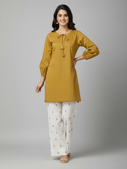 Mustard Elegance – Cotton 2PC Embroidered Suit