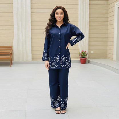 Dark Sapphire – Embroidered Co-Ord Set