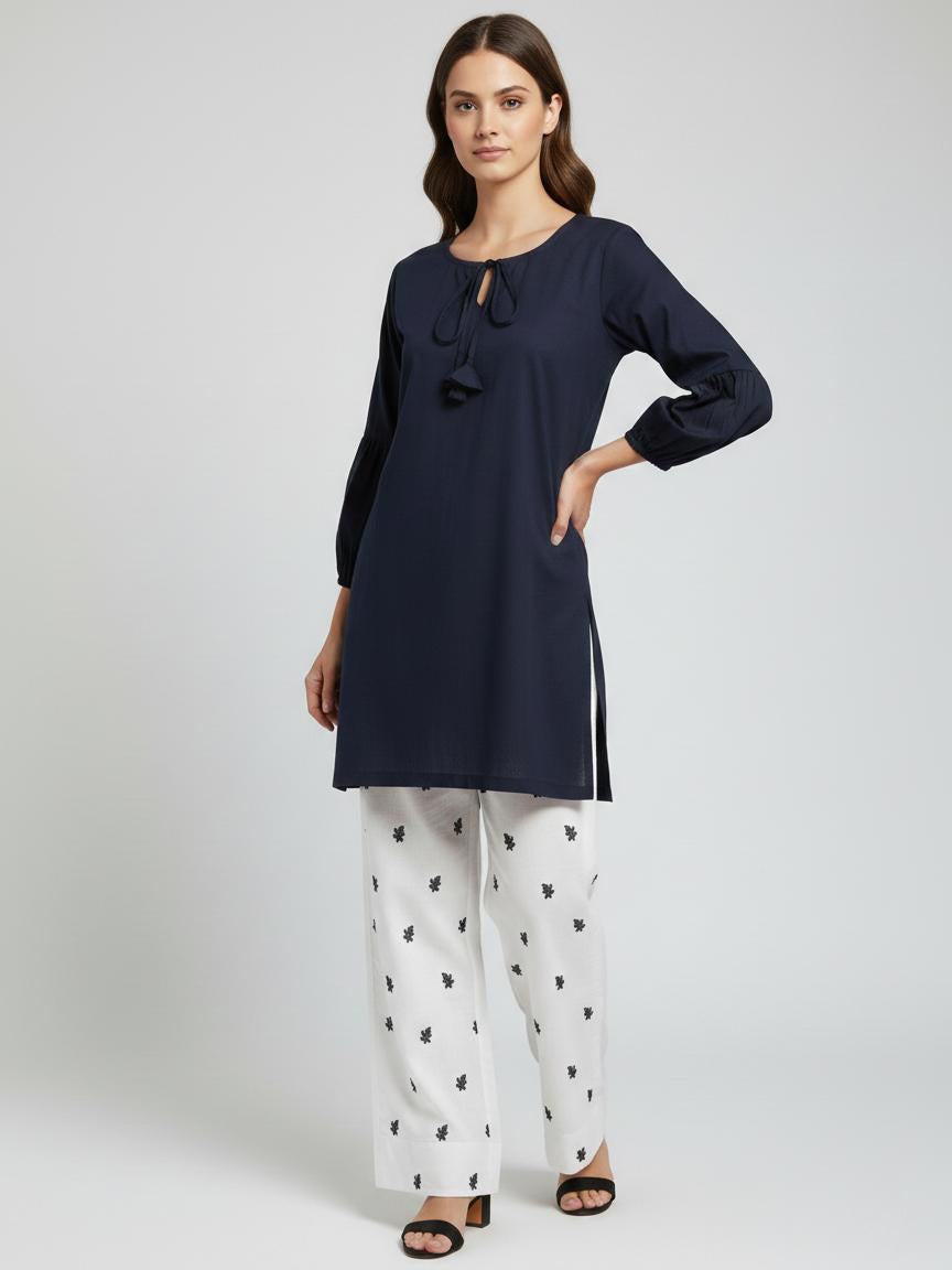 Blue Charm – Cotton 2PC Embroidered Suit