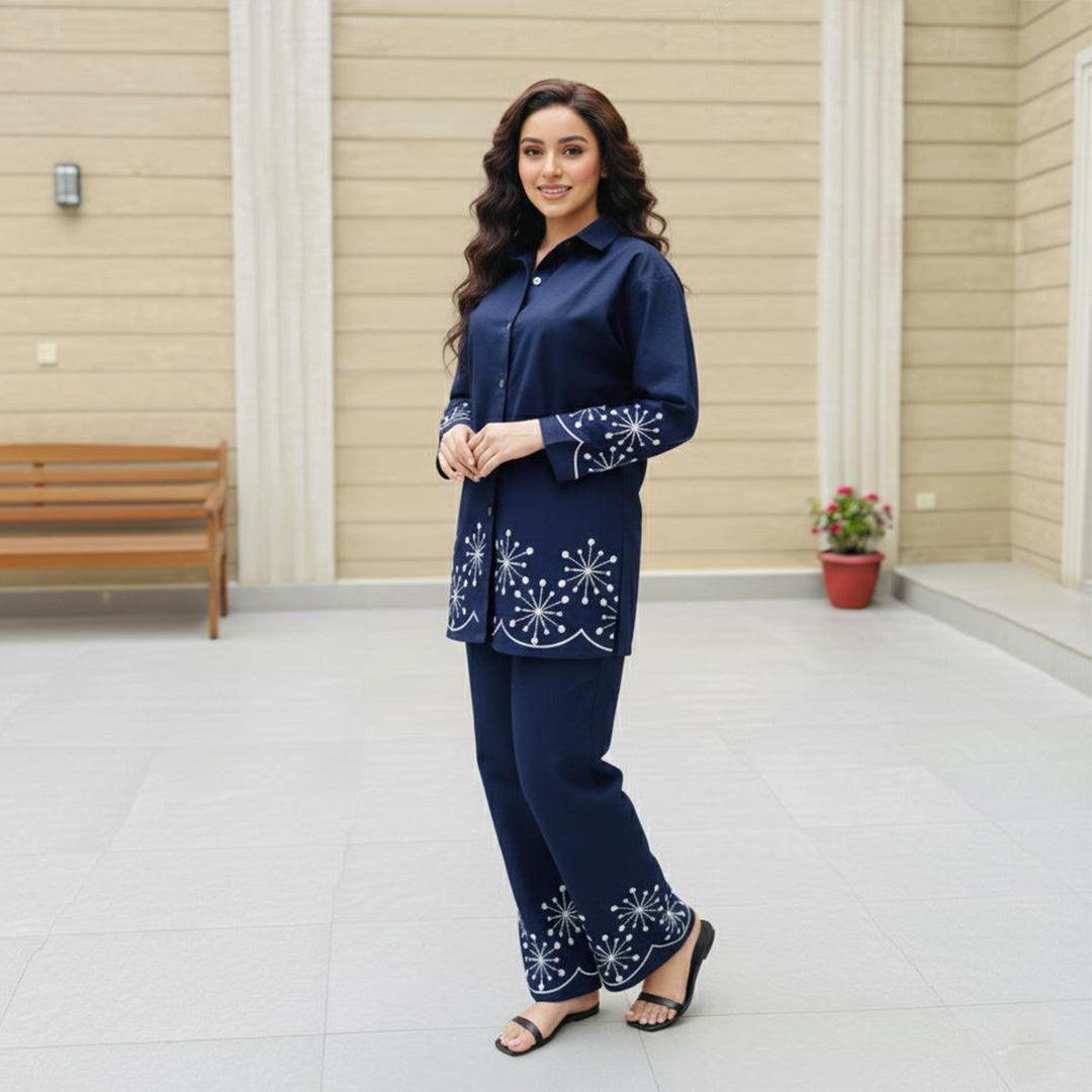 Dark Sapphire – Embroidered Co-Ord Set