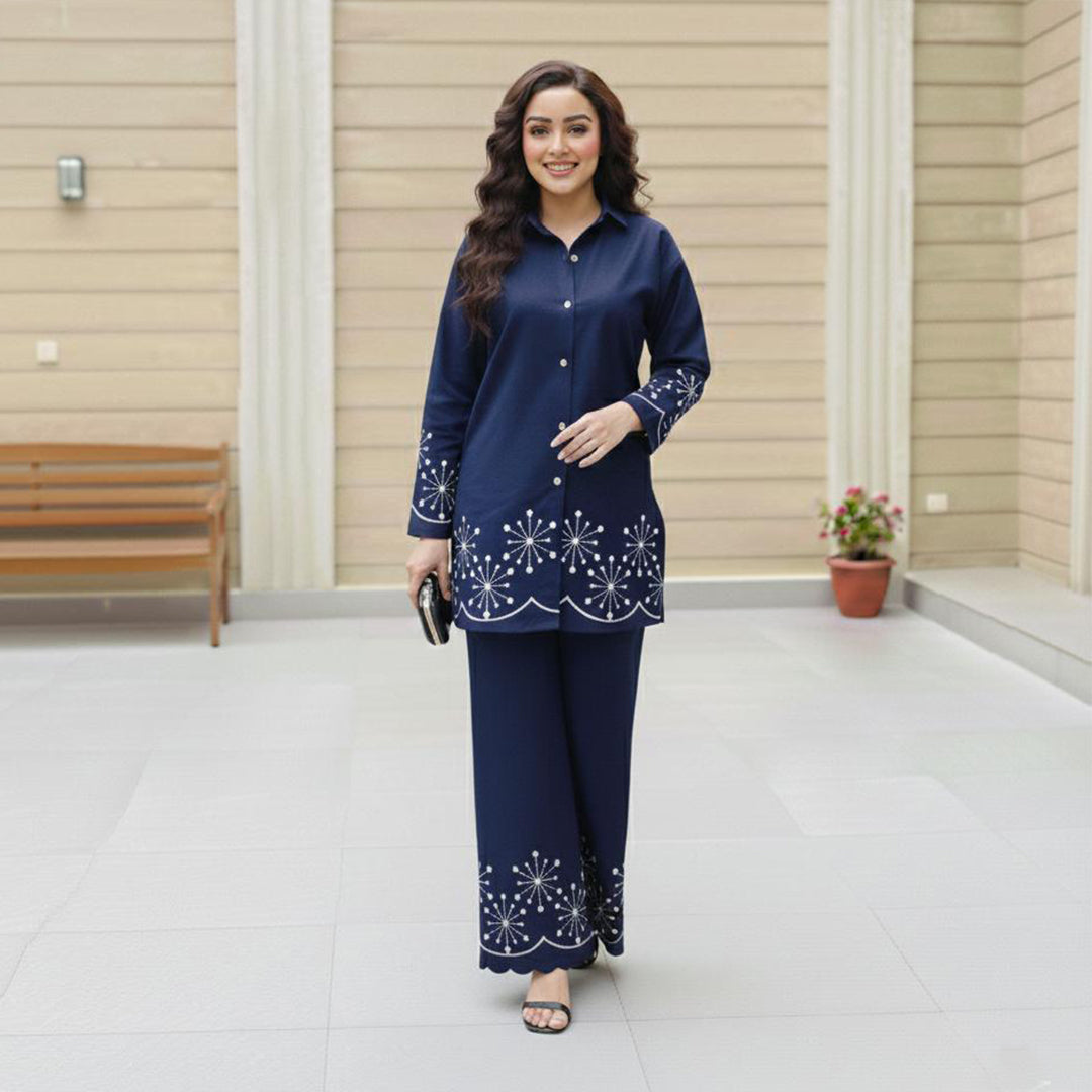 Dark Sapphire – Embroidered Co-Ord Set