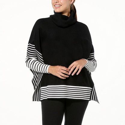 Striped Fleece Poncho – Cozy & Stylish Winter Wrap